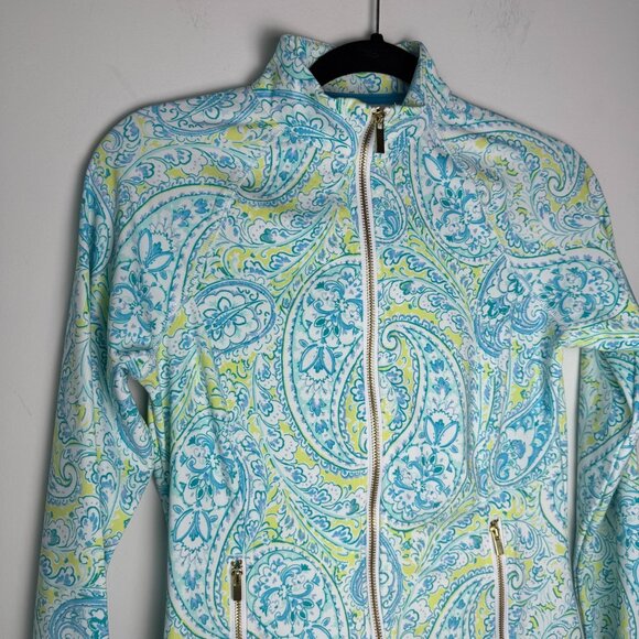 Sigrid Olsen Golf & Tennis Full Zip Jacket Blue Paisley Gold Size XS - Picture 2 of 5